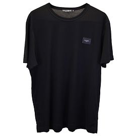 Dolce & Gabbana Camiseta com logo patch em algodão preto Preto