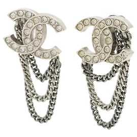 Chanel Orecchini pendenti a catena impreziositi in argento Coco Argento