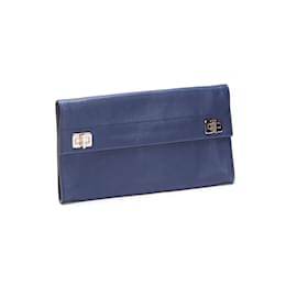 Prada-Prada Saffiano Leather Clutch Bag Leather Clutch Bag in Good condition-Blue