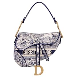 Dior-Dior Saddle Medium Toile de Jouy bag-White,Blue,Cream,Dark blue,Gold hardware