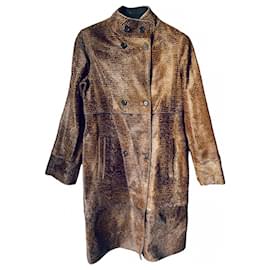 Hugo Boss-Lambskin long coat and down-Brown,Camel