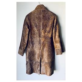 Hugo Boss-Lambskin long coat and down-Brown,Camel