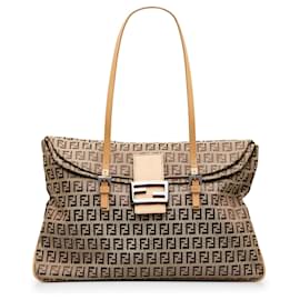 Fendi-Fendi Brown Zucchino Double Flap Tote-Brown