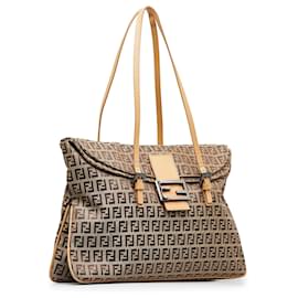 Fendi-Fendi Brown Zucchino Double Flap Tote-Brown