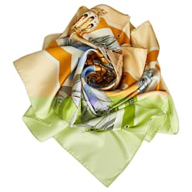 Hermès-Hermes Brown Belles Armures Silk Scarf-Brown,Multiple colors,Beige