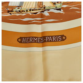 Hermès-Hermes Brown Belles Armures Silk Scarf-Brown,Multiple colors,Beige
