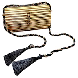 Yves Saint Laurent Goldene YSL-Minaudière aus Plexiglas im ikonischen Vintage-Metallstil Golden