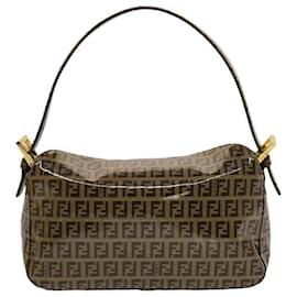 Fendi-FENDI Zucchino Canvas Mamma Baguette Sac à bandoulière Marron Auth yk7943-Marron