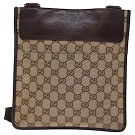 Gucci-GUCCI GG Canvas Shoulder Bag Leather Beige 27639 Auth th3823-Beige