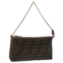 FENDI Zucca Canvas Chain Accessoire Pochette Noir Marron Auth yk7984 Marron Noir