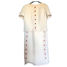 Conjunto de saia Courreges eggshell algodão tamanho 36 Fora de branco