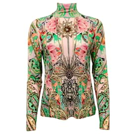 Camilla-Camilla Multi floreale / Dolcevita in finto jersey con stampa gioiello e decorazioni in cristalli-Multicolore