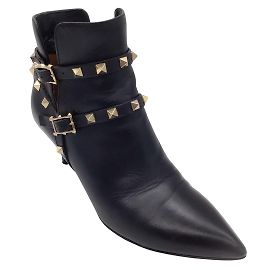 Valentino nero / Stivaletti in pelle a punta decorati Rockstud dorati Nero