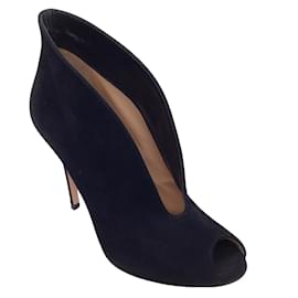Gianvito Rossi-Gianvito Rossi Black Vamp Suede Leather Peep Toe Ankle Boots / Booties-Black
