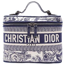 Christian Dior Tote Book Vanity Case Blu / Tela bianca Blu