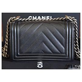 Chanel-Mini bolsa Chanel Boy-Preto,Hardware prateado