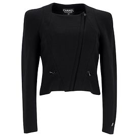 Asymmetrischer, maßgeschneiderter Chanel-Blazer aus schwarzer Wolle Schwarz
