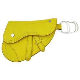 Dior Saddle pouch key ring in fluorescent yellow leather Yellow