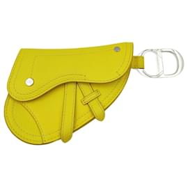 Dior-Porta-chaves Dior Saddle em couro amarelo fluorescente-Amarelo