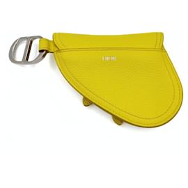 Dior-Porta-chaves Dior Saddle em couro amarelo fluorescente-Amarelo