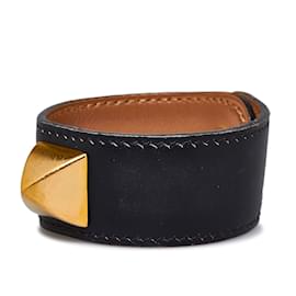 Hermès-Hermes Black Medor Leather Bracelet-Black