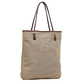 Prada-Prada Brown Canapa Logo Tote Bag-Brown,Beige