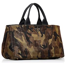 Prada-Prada Brown Canapa Camouflage Tote Bag-Brown,Other