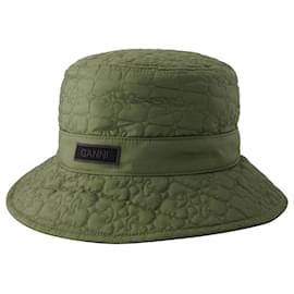 Ganni-Quilted Tech Bucket Hat - Ganni - Synthetic - Khaki-Green,Khaki