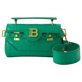 BALMAIN: B-Buzz 24 bag in crocodile-print leather - Green