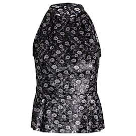 Prada-Prada Metallic Neckholder-Top aus schwarzem Polyester mit Blumendruck-Andere