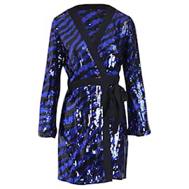 Autre Marque-Vestido Wrap Listrado Rixo em Lantejoulas Azul e Preta-Multicor