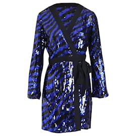 Autre Marque-Rixo Striped Wrap Dress in Blue and Black Sequin-Multiple colors