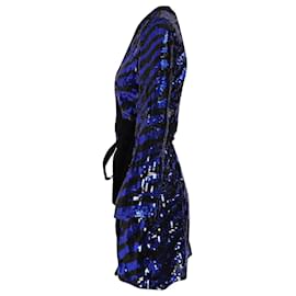 Autre Marque-Vestido Wrap Listrado Rixo em Lantejoulas Azul e Preta-Multicor