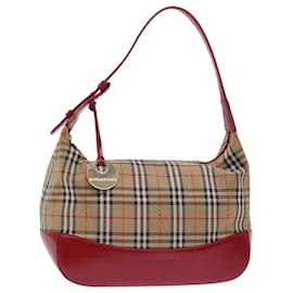 Burberry-BURBERRY Nova Check Shoulder Bag Canvas Leather Beige Red Auth ep1162-Red,Beige