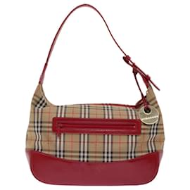 Burberry-BURBERRY Nova Check Shoulder Bag Canvas Leather Beige Red Auth ep1162-Red,Beige