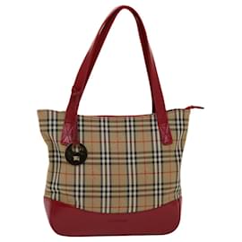 Autre Marque-Burberrys Nova Check Shoulder Bag Canvas Leather Beige Red Auth 49086-Red,Beige