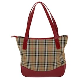 Autre Marque-Burberrys Nova Check Shoulder Bag Canvas Leather Beige Red Auth 49086-Red,Beige