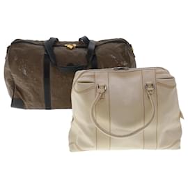 Fendi-FENDI Hand Bag Boston Bag Leather 2Set Brown White Auth bs6797-Brown,White