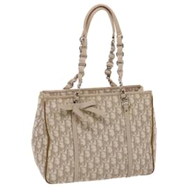 Christian Dior-Christian Dior Trotter Canvas Tote Bag PVC Leather Beige Auth 49112-Beige