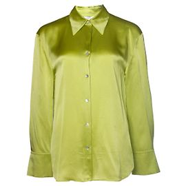 Vince, camicia di seta verde lime Verde