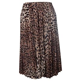 Balenciaga-balenciaga, leopard print silk pleated midi skirt-Brown