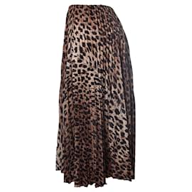 Balenciaga-balenciaga, saia midi plissada de seda com estampa de leopardo-Marrom