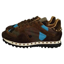 Baskets Valentino Garavani Rock Stud Camo Daim Vert Vert