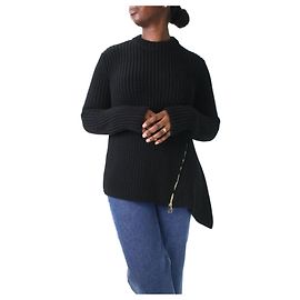 Salvatore Ferragamo Schwarzer gerippter Pullover mit Reißverschluss – Größe M Schwarz