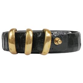 Victoria Beckham Black croc skin embossed belt Black