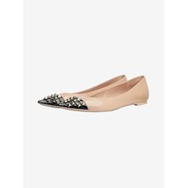 Valentino-Beige leather flats with studded pointed toe - size EU 41-Beige