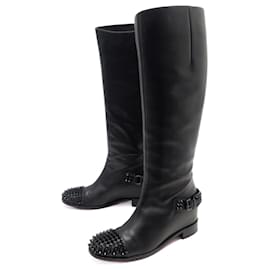 Christian Louboutin-CHRISTIAN LOUBOUTIN SHOES EGOUTINA FLAT SPIKES BOOTS 39 LEATHER BOOTS-Black