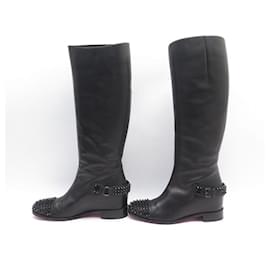 Christian Louboutin-CHRISTIAN LOUBOUTIN SHOES EGOUTINA FLAT SPIKES BOOTS 39 LEATHER BOOTS-Black