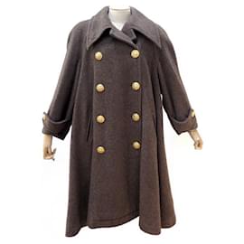 Chanel-VINTAGE LONG COAT CHANEL T50 XXL INTERLACED BUTTONS IN WOOL COAT-Brown