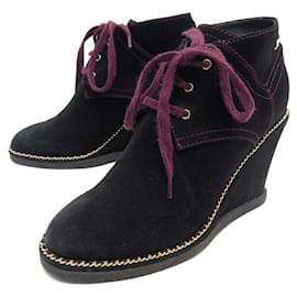 Chanel-CHANEL ANKLE BOOTS G31258 CC INTERLOCKING 37.5 wedge heels-Black